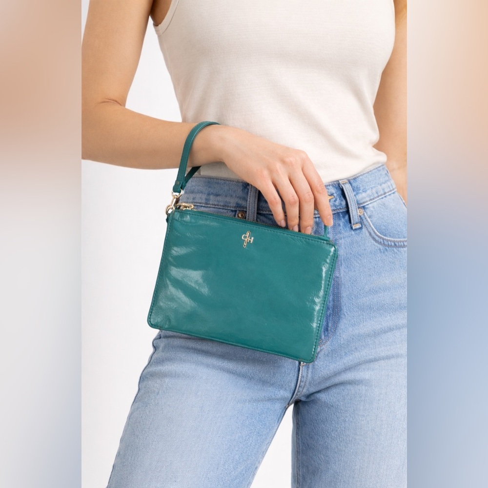 Cole Haan Teal Leather Wristlet Clutch Gold Hardware New Without Tags